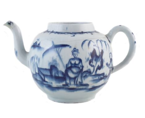 Extremely rare Lowestoft punch pot circa 1765 , painted with a lady sat under a parasol in under glaze blue, 17cm high See St