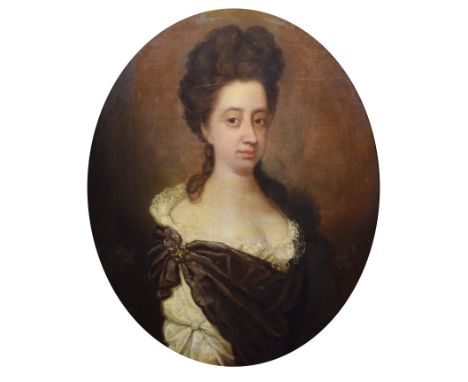 English School, 18th century, Portrait of Charity Woodroffe, wife of George Dod (1660-1736), unsigned, titled on mount, oval,