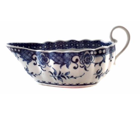 Worcester Sauceboat circa 1775 painted with Full Moon pattern in underglaze blue, 16cm long CONDITION REPORT: No damage or re