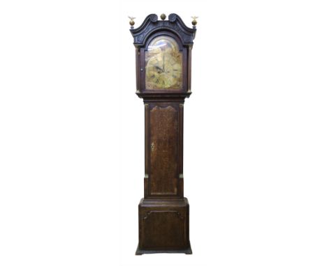 Longcase clock by Thomas Birchall, Nantwich, 8-day movement, striking on single bell, brass arched dial with rolling moon, se