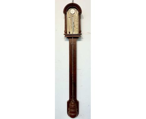 A reproduction mahogany and line inlaid mercury stick barometer, the brass dial signed James &amp; Son, Dover, height 96cm.