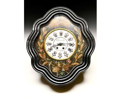 A late 19th century French ebonised wall clock, the white enamel dial indistinctly signed and inscribed 'a St Just-en-Chausse