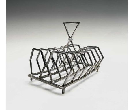 Christopher Dresser for James Dixon and Son, a silver plated six division toast rack, model 68, circa 1885, of hexagonal form