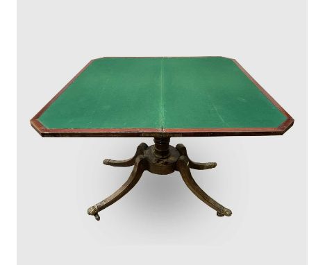 A Regency mahogany fold-over card table, height 73.5cm, width 90.5cm, depth 53.5cm.