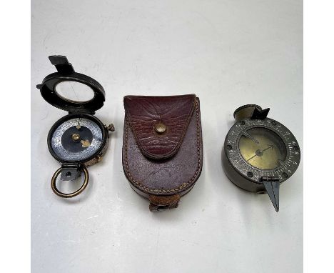 A WWI lacquered brass marching compass, by Frederick Bateman &amp; Co, London, leather case, together with a US Creagh-Osborn