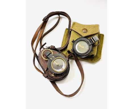 A WWI Verner's patent Swiss made marching compass, by B-L, dated 1915, the leather case inscribed ...Tabor M.G.Coy, height 9c
