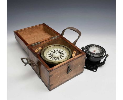 A landing compass, by Dent &amp; Co &amp; Johnson Ltd, the brass outer ring dated 1917, diameter 13cm, in wooden case, togeth