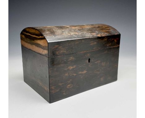 A William IV coromandel and brass bound portable tea caddy, initialled B and G, width 10.5cm (lacks internal covers), togethe