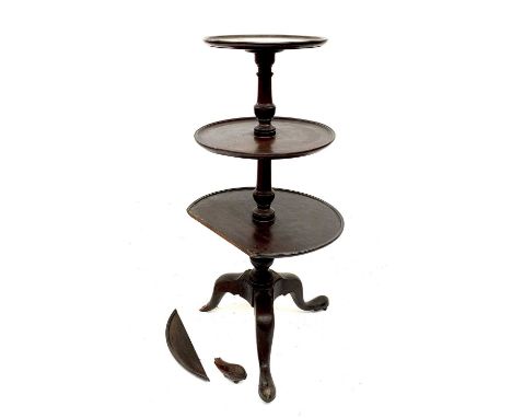 An early George III mahogany three-tier whatnot, with baluster turned supports and tripod base, height 112cm, diameter of lar