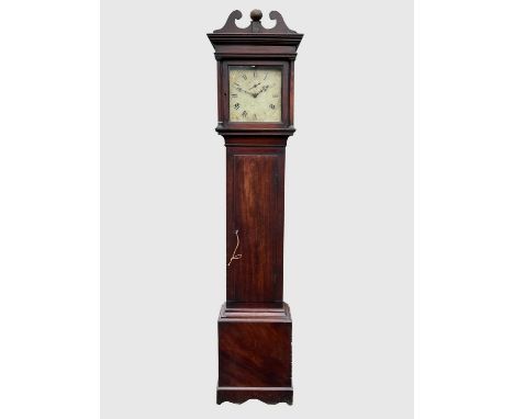 A 19th century mahogany thirty hour longcase clock, the square white painted dial indistinctly signed, height 211cm.Condition