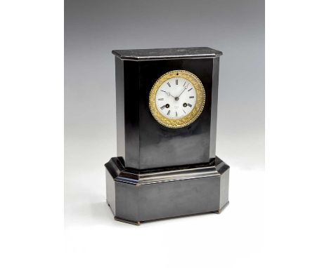 A late 19th century French mantel clock in ebonised case, the enamel dial signed 'Futvoye a Paris'. Height 34cm.Condition rep