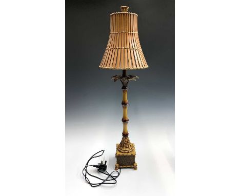 An Elstead Lighting Ltd simulated bamboo 'palm tree' table lamp with shade. Overall height 87cm.Condition report: The lampsha