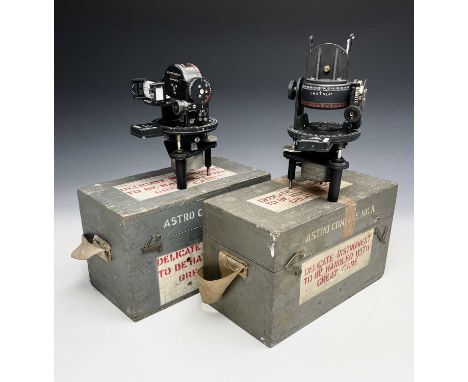 A WWII Air Ministry Astro compass, in a grey painted ministry box, height 21.5cm, together with another similar (2).