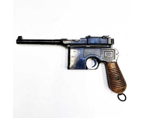A de-activated Mauser 7.63mm calibre "broom handle" semi-automatic pistol, Model C96, Serial No. 856073, with blued steel bar