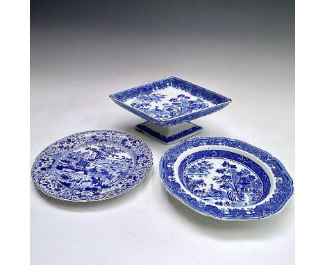 A Dillwyn & Co Swansea blue and white plate, printed with The Ladies of Llangollen pattern, diameter 23.5cm, together with a 