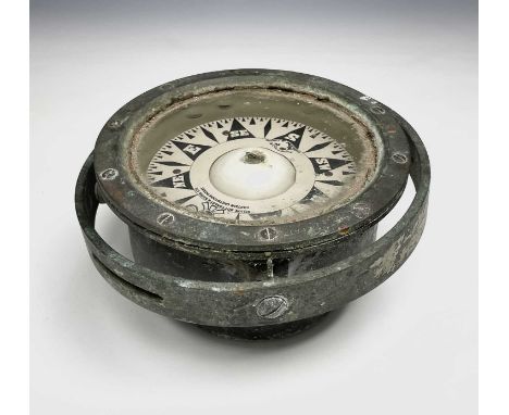 A ship's brass gimbal compass, by Kelvin, Bottomley &amp; Baird Ltd, Captain Chetwynd's patent, No 25965/06, diameter 15.5cm.