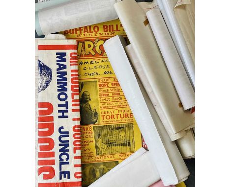 A large collection of vintage 1960/70's circus posters, mainly Britain, with some Cornish locations, including a Buffalo Bill