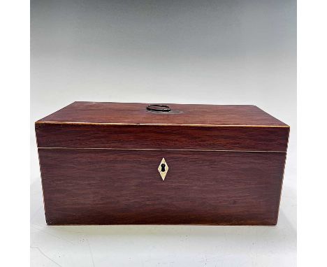 A late George III partridgewood and boxwood strung tea caddy of rectangular form. Width 30cm.Provenance:Michael Trethewey. A 