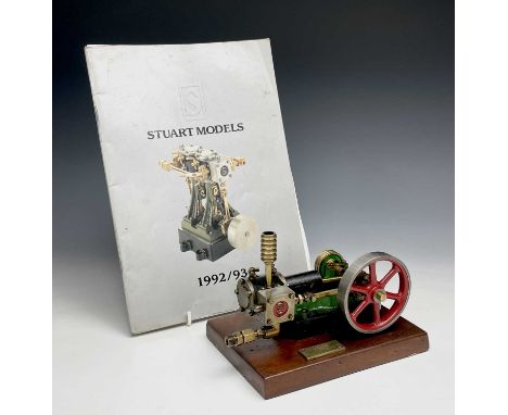 A Stuart 10H small horizontal scale model steam engine, made by W.J.Martin, width 20cm, with a catalogue (2).