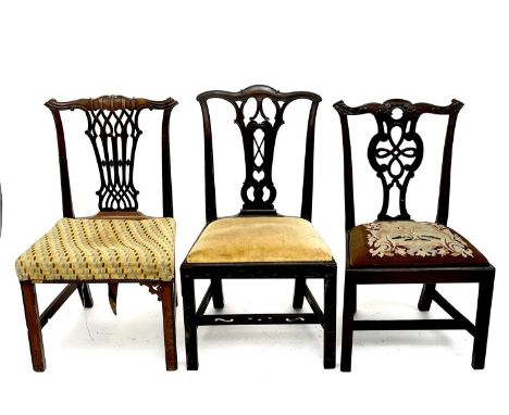 A George III mahogany Chippendale design dining chair, with pierced and carved splat, and blind fret carved underframe, toget