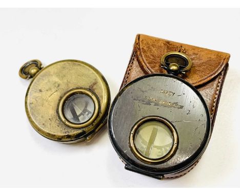 A 19th brass marching compass, 'The Skeleton', retailed by Dixey, New Bond Street, in leather case, together with another sim