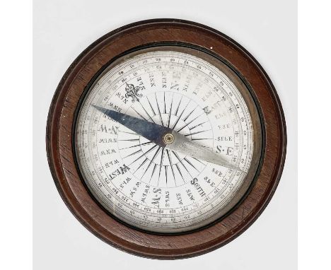 A Victorian dry card desk top compass, in oak case, diameter 16.5cm.