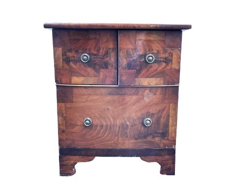 An early 19th century mahogany bow front commode, with a pair of cupboard doors above a single drawer on bracket feet, height