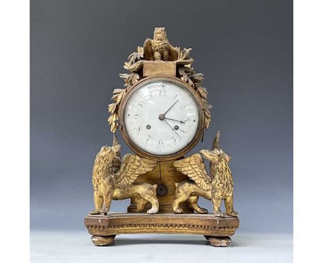 An 18th century Viennese eight-day mantel clock with alarm facility, the circular white enamel dial with Arabic numerals, sur