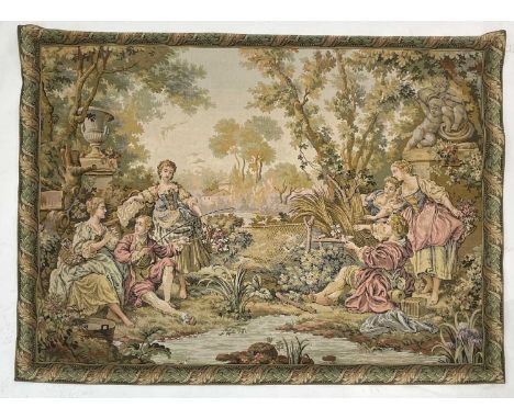 A modern machine woven tapestry by Hines of Oxford, depicting 'Chasse Et Peche' after Boucher, 104 x 133cm.
