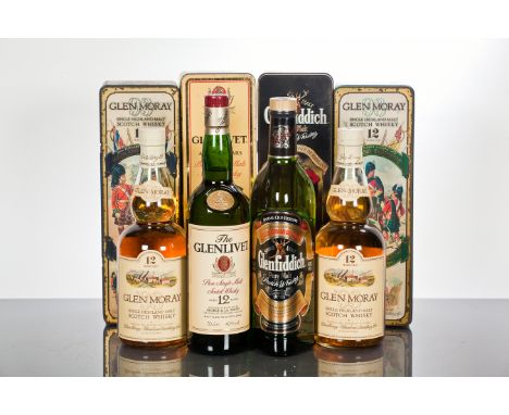 GLEN MORAY 12 YEAR OLD
Single Highland Malt Whisky with cream label. 75cl, 40% volume, in Argyll & Sutherland Highlanders tin