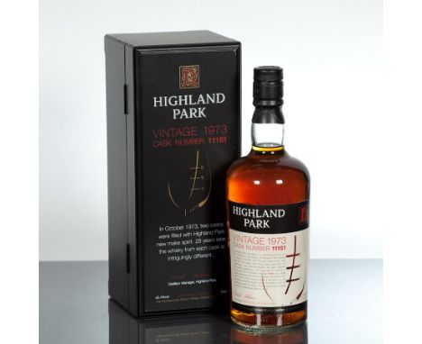 HIGHLAND PARK VINTAGE 1973
Single Island Malt Whisky. Bottle No. 000132 of 500 from Cask No. 11151. 70cl, 45.4% volume, in wo