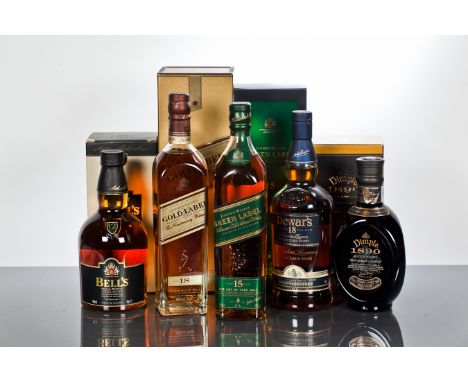 JOHNNIE WALKER GOLD LABEL CENTENARY BLEND
Blended Scotch Whisky, aged 18 Years. 70cl, 40% volume, in large carton.
DEWAR'S 18