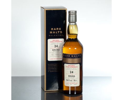 BRORA 24 YEAR OLD RARE MALTS 
Natural cask strength single Highland malt Scotch whisky. Distilled 1977, bottled October 2001.