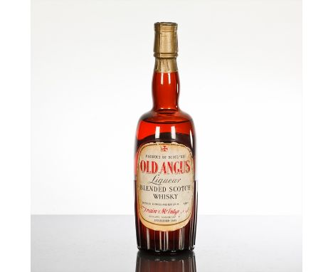 OLD ANGUS LIQUEUR Blended Scotch whisky. Distilled blended and bottled by Train &amp; McIntyre Ltd. Says on back label 'A Nob