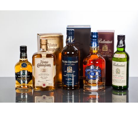 ALISTAIR CUNNINGHAM'S 50 YEARS LIMITED EDITION
'A Special Blend of Fifty Malt Whiskies and Dumbarton Grain Whisky.' Allied Di