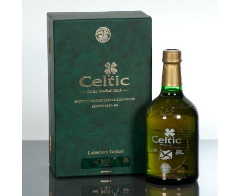 CELTIC F.C. 1997/98 PREMIER LEAGUE CHAMPIONS WHISKY
Single Malt  Scotch Whisky, aged 10 Years. Bottle No. 0153 of 5000 from E