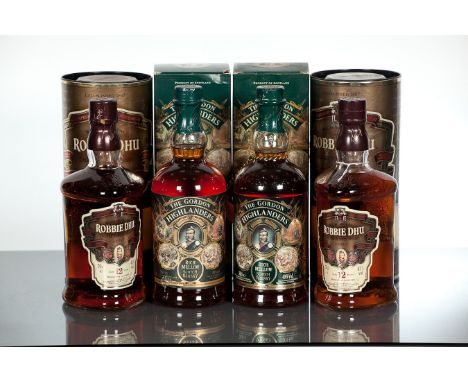 ROBBIE DHU 12 YEAR OLD (2)
Deluxe Scotch Whisky. 70cl, 43% volume. In tubes. 
THE GORDON HIGHLANDERS (2)
Blended Scotch Whisk