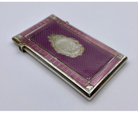 A Victorian silver and pink enamel card case, makers mark George Unite, hallmarked for Birmingham 1882.