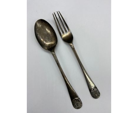 A Hallmarked silver fork and spoon, Birmingham hallmark, makers mark RC