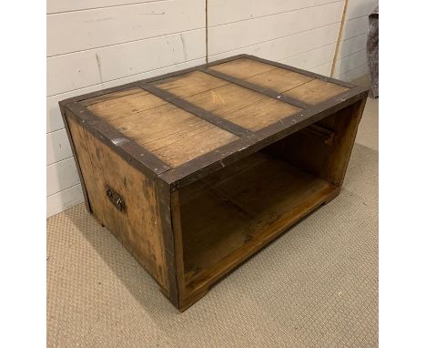 A wooden trunk with metal work (H50cm W90cm D64cm)