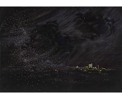 Grethe Jürgens1899 Holzhausen - 1981 Hannover - Nachtbild - Gouache/Karton. 47,5 x 66,8 cm. Sign. und dat. r. u.: JÜRGENS (19