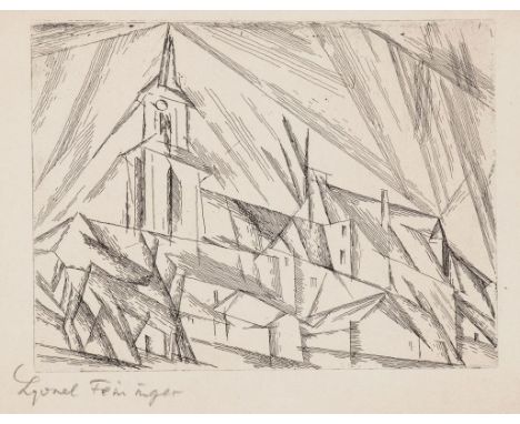 Lyonel Feininger1871 New York - 1956 New York - "Teltow I" - Radierung/Papier. 17,8 x 23,6 cm, 24,9 x 32,7 cm. Sign. l. u.: L