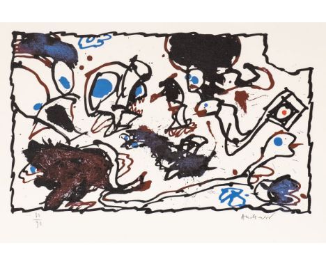 Pierre Alechinsky1927 Brüssel - lebt und arbeitet in Bouvigal - Ohne Titel - Farblithografie/Papier. 30/90. 29,5 x 49 cm, 38,