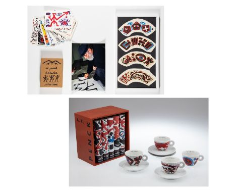 Konvolut A.R. PenckSet aus 65 Postkarten. 10,3 x 14,6 cm. Edition Staeck, Originalgrafiken aus d. Serie B und E, 1986-92. Ein