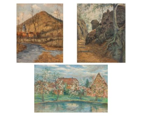 Max Oehler1875 Blessenbach/Taunus - 1946 Weimar - Blühende Bäume - Öl/Karton. 34 x 51 cm. Sign. und ortsbez. r. u.: M-OEHLER 