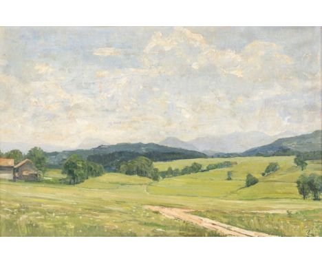 Emil Werz1885 Kaufbeuren - 1957 - Chiemgauer Berge - Öl/Lwd. 40 x 60 cm. Sign. r. u.: Werz. Rückseitig auf dem Keilrahmen tei