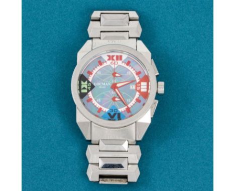 Locman-HerrenarmbanduhrFa. Locman, Italien. Modell: Cavallo Pazzo Chronograph. Edelstahl. Gewicht: 192,9 g. Auf dem Zifferbla