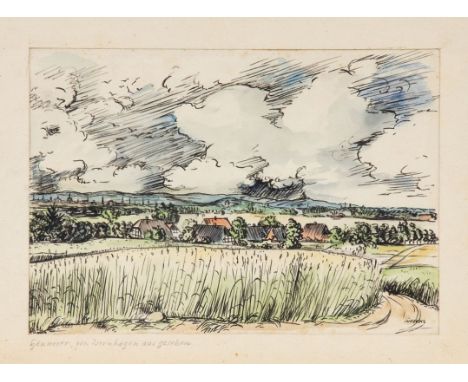 Grethe Jürgens1899 Holzhausen - 1981 Hannover - "Hannover, von Isernhagen aus gesehen" - Aquarell/Papier. 19 x 26,5 cm. Sign.