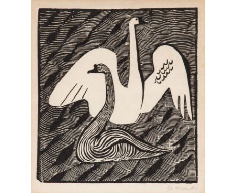 Gerhard Marcks1889 Berlin - 1981 Köln - "Schwimmende Schwäne III" - Holzschnitt/Papier. 22,2 x 20,7 cm, 25,5 x 23 cm (Passepa