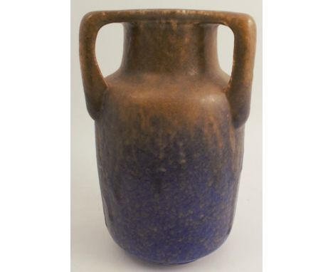 A Ruskin high fired vase, of large proportions, with triple loop neck, brown glaze over blue, bearing signature of W. Howson 